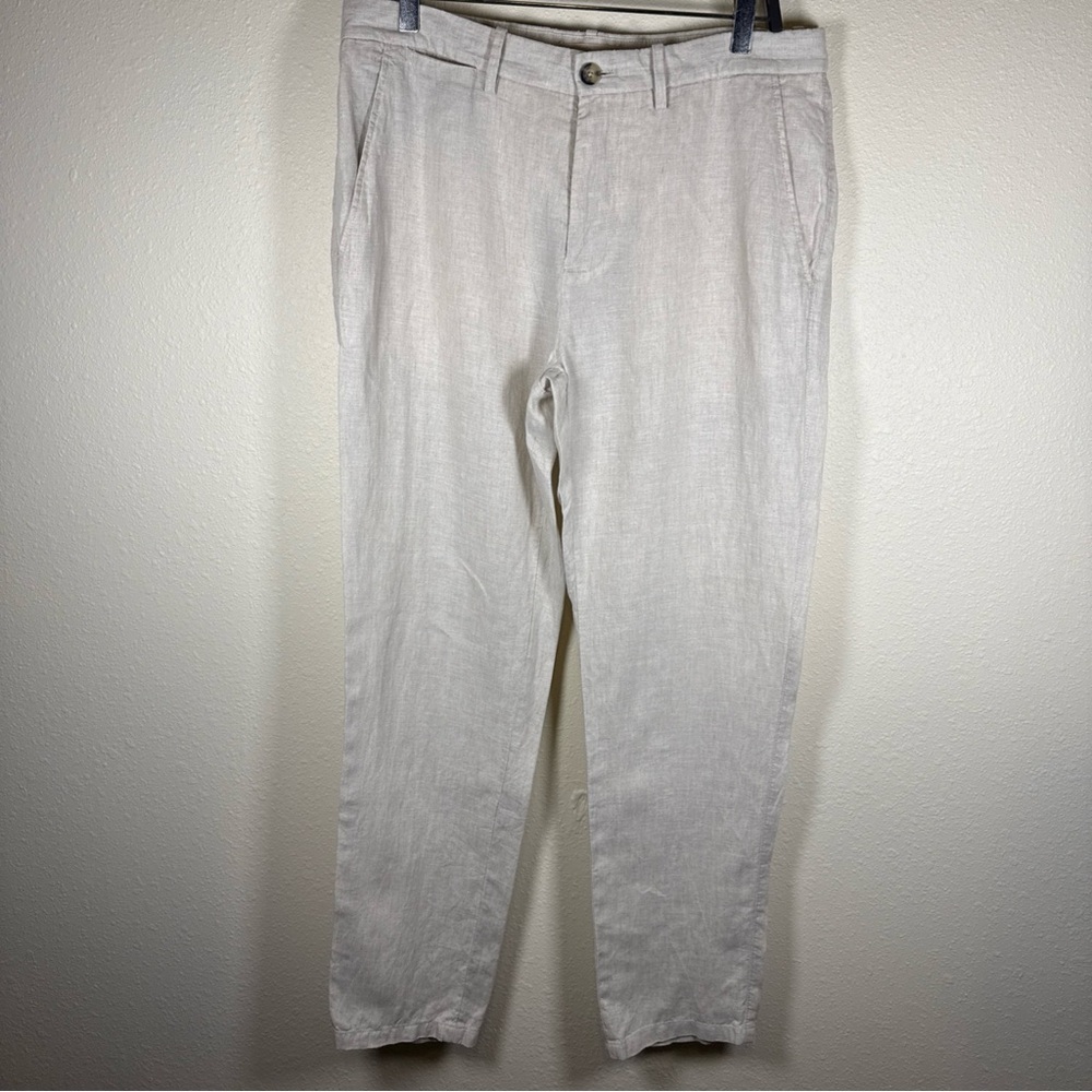 Mango Linen Pants Men’s Ivory Trousers 32 Resort Wear Beach Straight Leg
